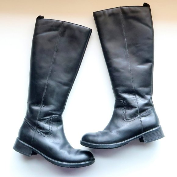 Clarks Black Leather Low Block Heel Round Toe Tall Riding Boots Size 7 - Picture 14 of 14